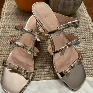 NWT J. Crew Zadie Triple Bow Gold Metallic Kitten Heels